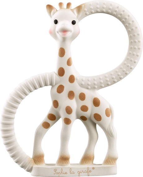 Anneau de dentition Sophie la girafe tout doux - jouets bébé - cadeau maternité - cadeau baby shower - caoutchouc 100% naturel - dans coffret cadeau recyclé avec noeud en coton bio - dès 0 mois - marron beige