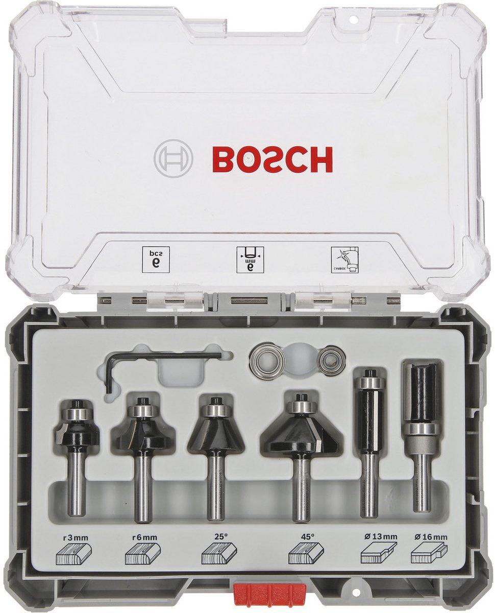 Accessoires Bosch jeu de fraises mixtes 8 pièces - diamètre de tige 6 mm - 2607017468