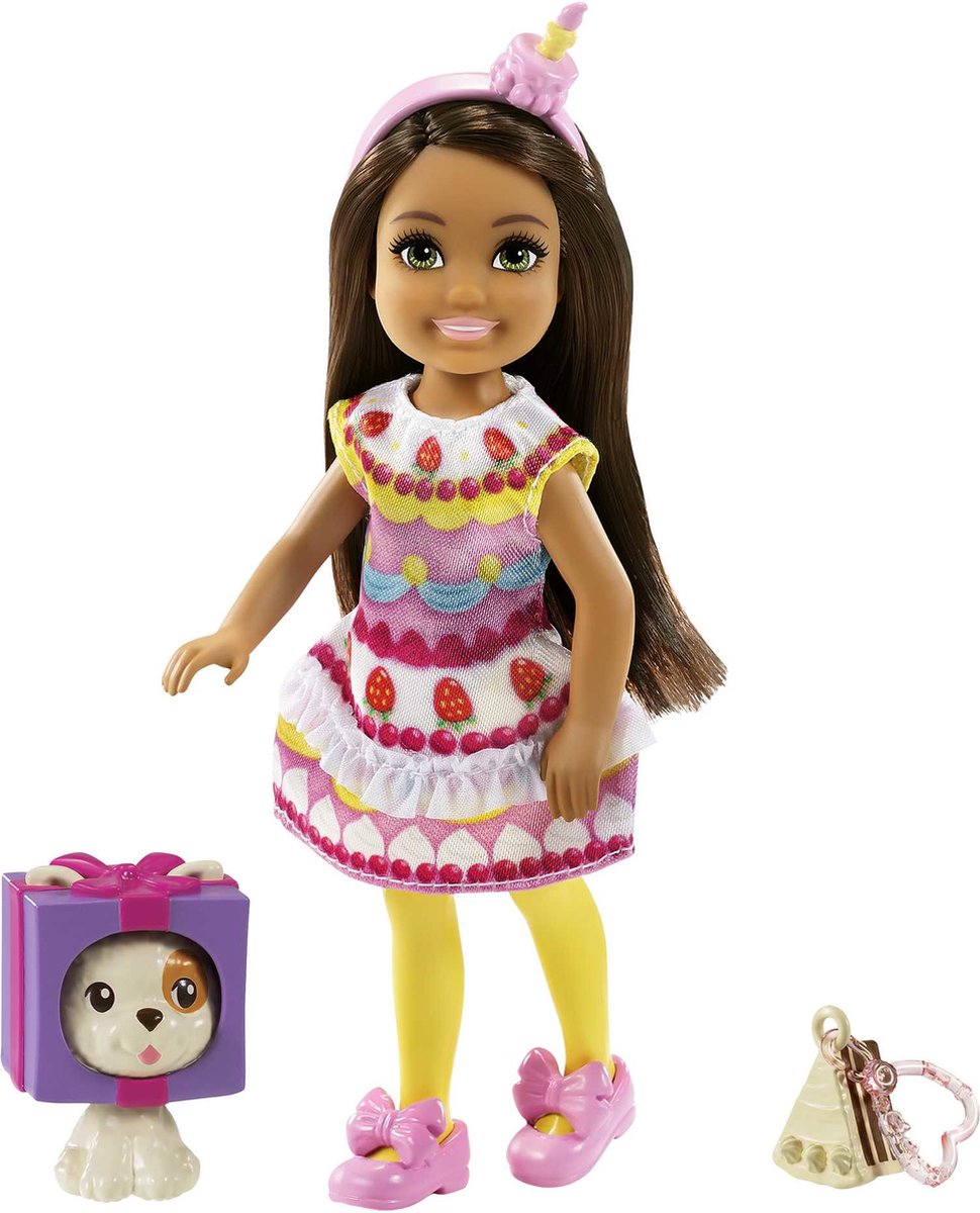 Barbie club chelsea - fille avec robe cupcake - 15 cm - mini poupée