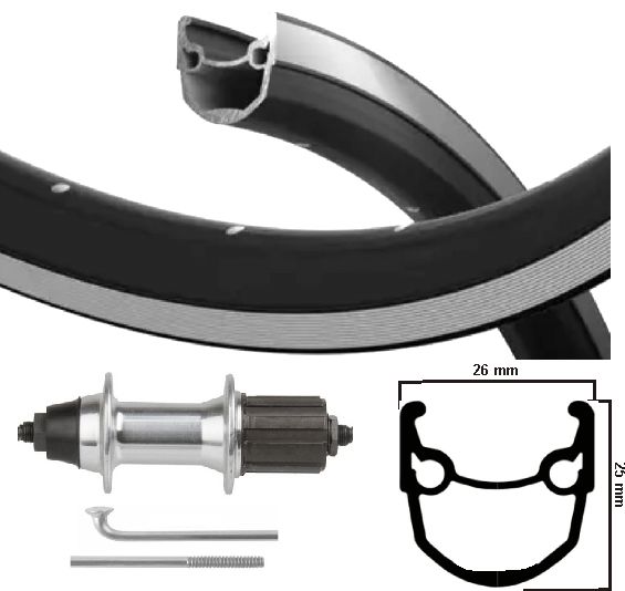 Kgs Achterwiel 28 inch (622) stratos zw zilver cassette 8 9 sp uitval