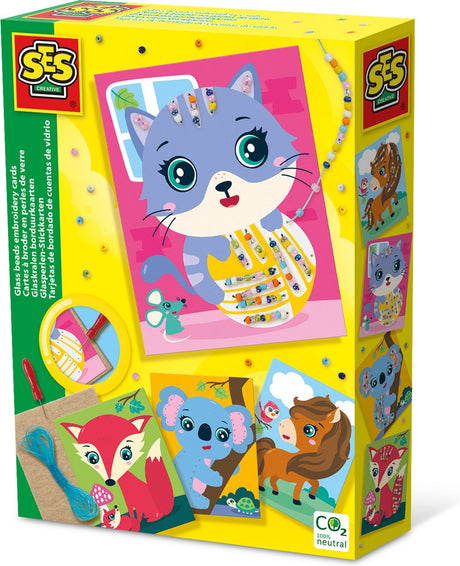 Ses creative - cartes à broder en perles de verre - set de bricolage créatif à partir de 5 ans - comprenant des perles, des cartes à broder et du matériel de couture