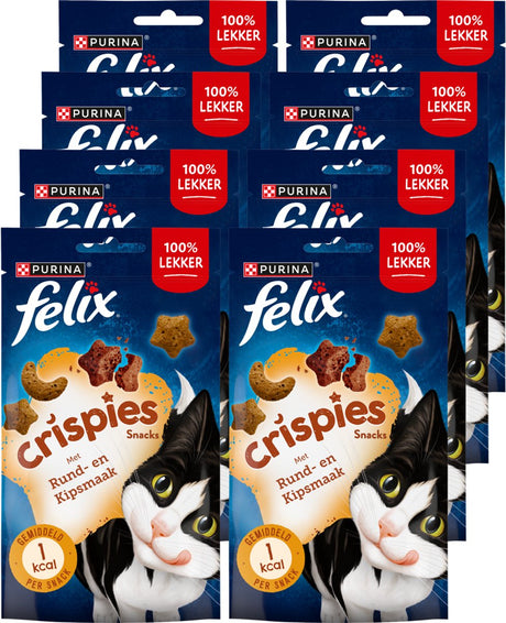 Felix crispies - snacks pour chats - friandises pour chats - poulet au bœuf - 8 x 45 g
