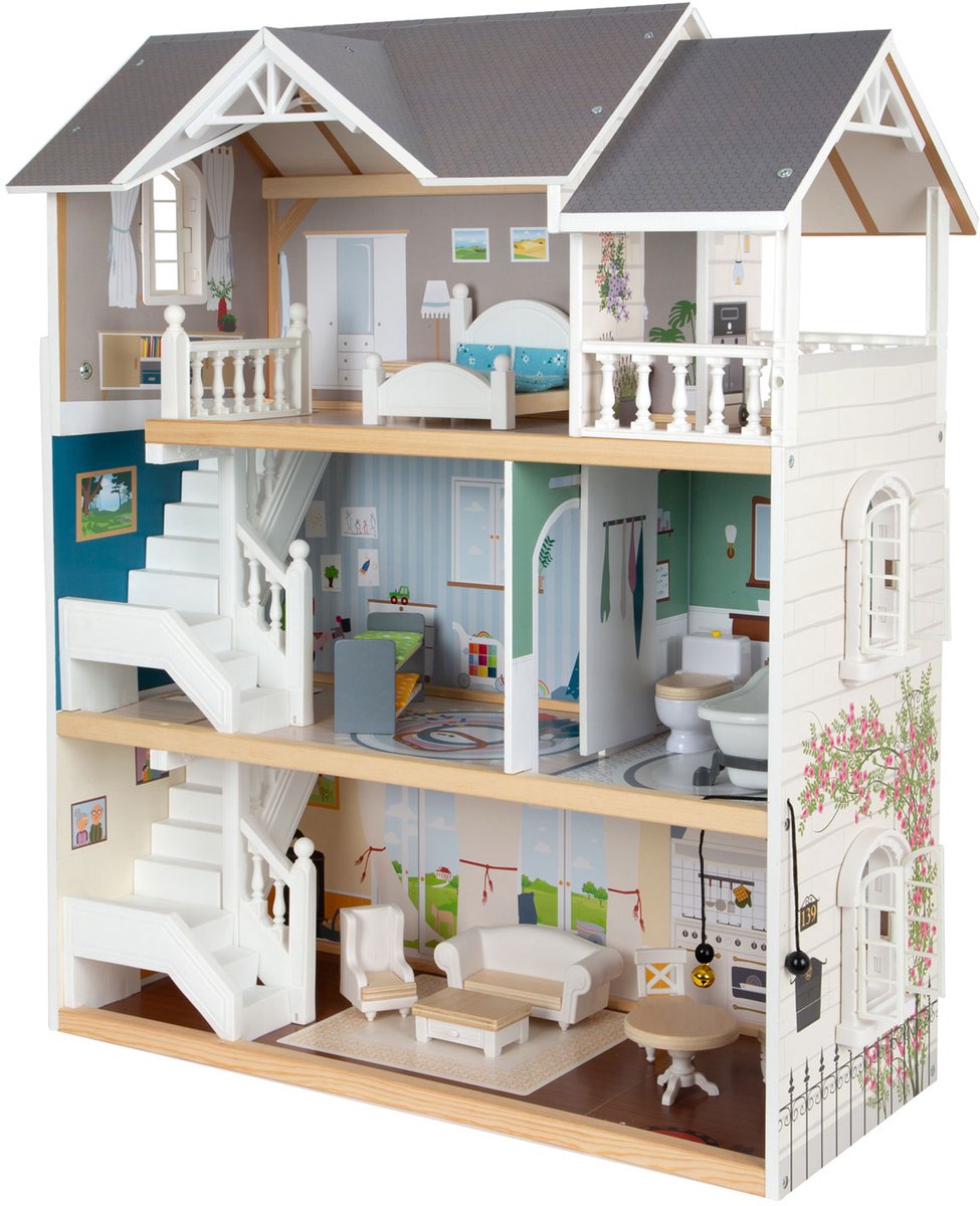Small foot - maison de poupée villa urbaine en bois avec accessoires, 13 pcs.