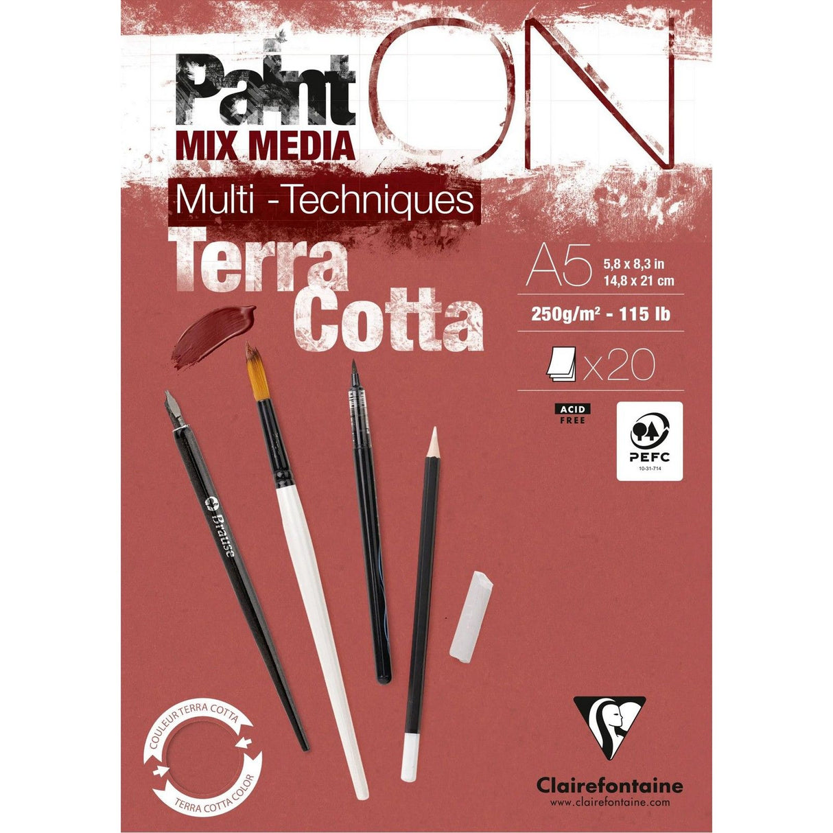 Clairefontaine • papier painton techniques mixtes 250g a5 terre cuite 20x