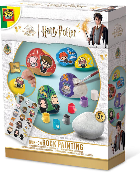 Ses creative - harry potter - peinture sur pierre - 5 pierres, 6 couleurs de peinture, pinceau et autocollants à friction - kit de bricolage pour enfants