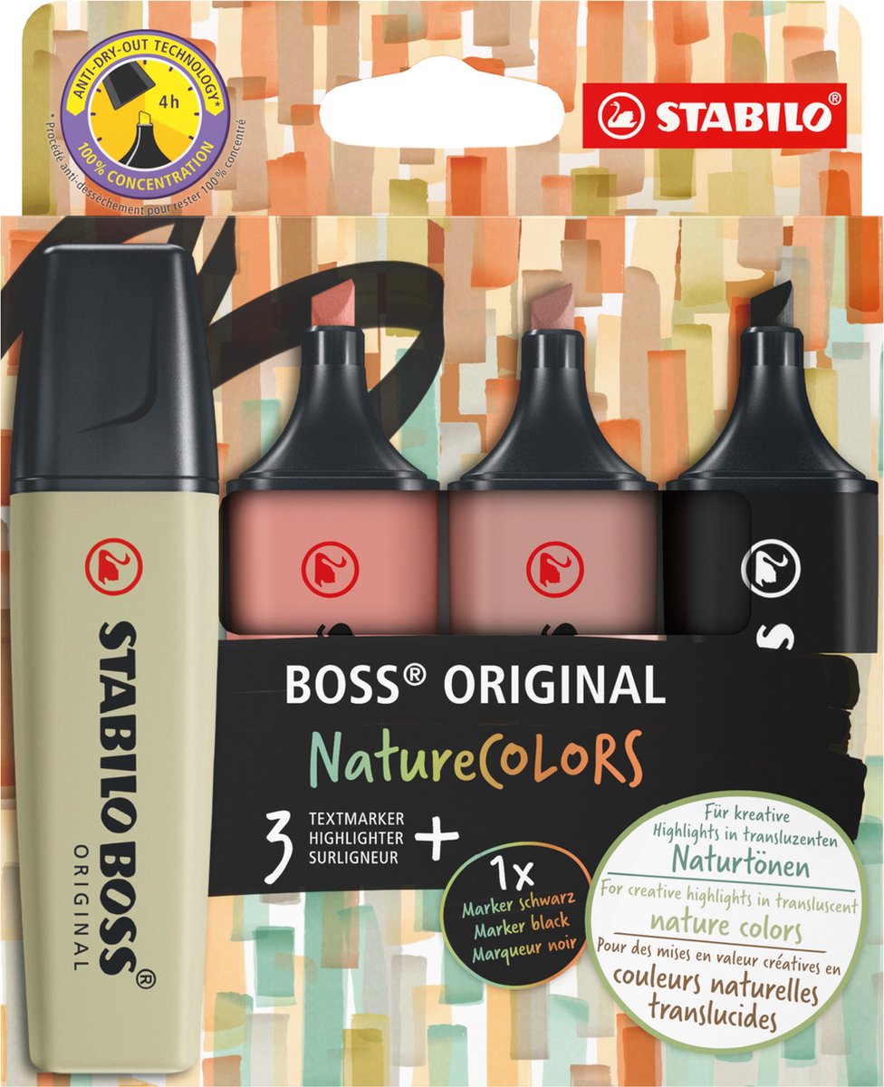 Stabilo boss original - surligneur - set 4 pièces - naturecolors