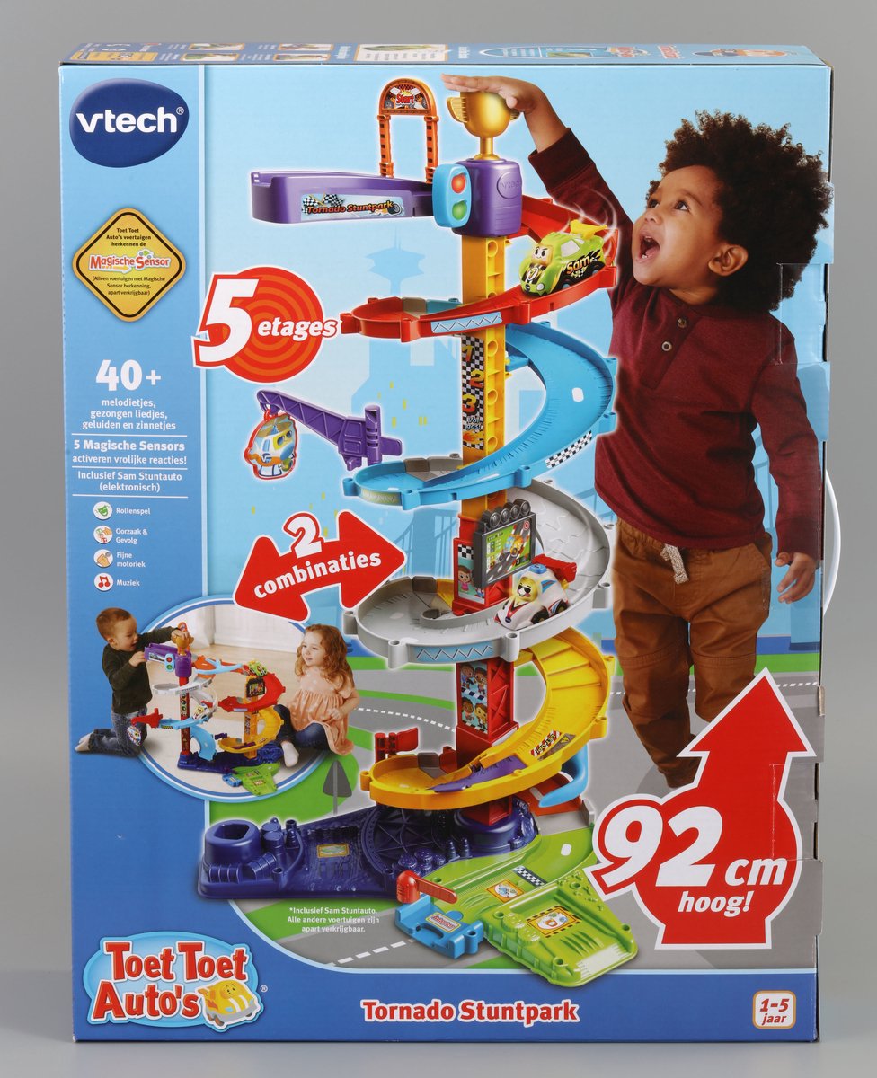 Vtech toot toot cars tornado stunt park - piste de voiture de tour de course avec sam stunt car - encourage les jeux de rôle - cadeau - 1 à 5 ans