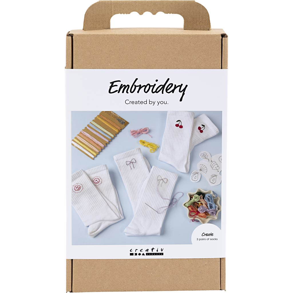 Creativ company hobby set broderie, chaussettes, blanc, 1 boîte