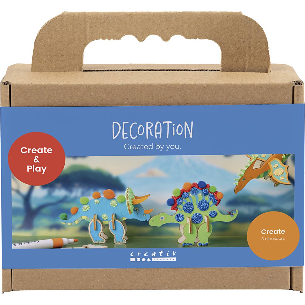 Creativ company mini hobby set décoration, dinosaure, rouge, bleu, vert, orange, 1 boîte