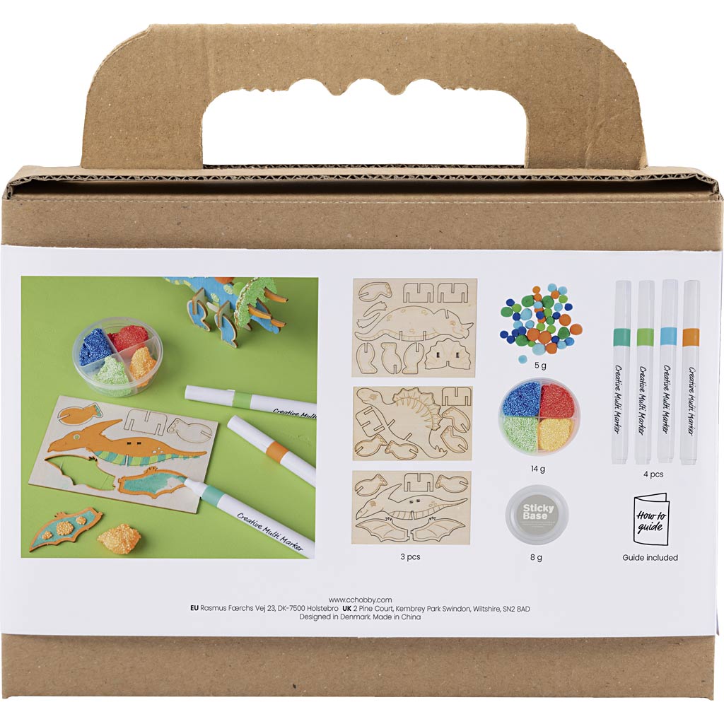 Creativ company mini hobby set décoration, dinosaure, rouge, bleu, vert, orange, 1 boîte