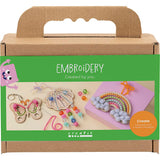 Creativ company mini set de loisirs broderie, papillon, coquillage, arc-en-ciel, différentes couleurs, 1 boîte