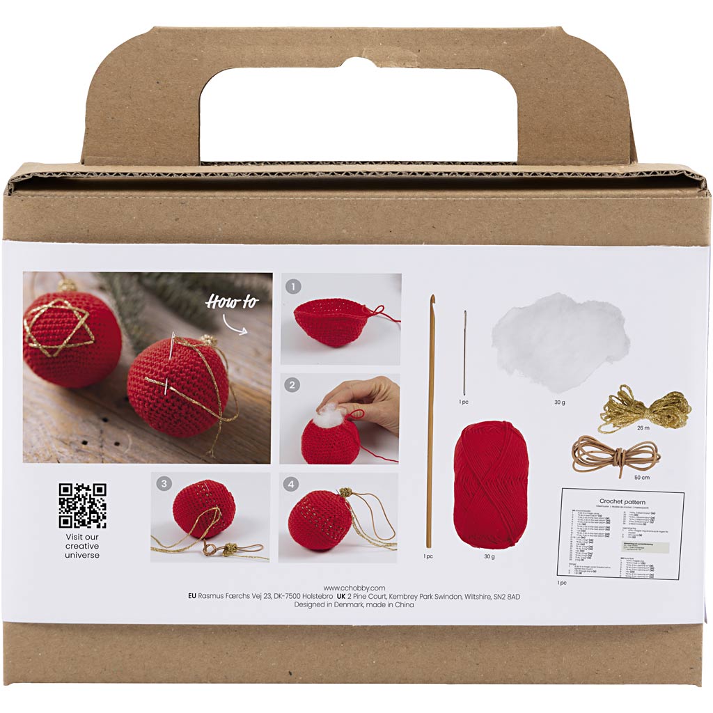 Creativ company hobby set crochet, boules de Noël, rouge, 1 boîte