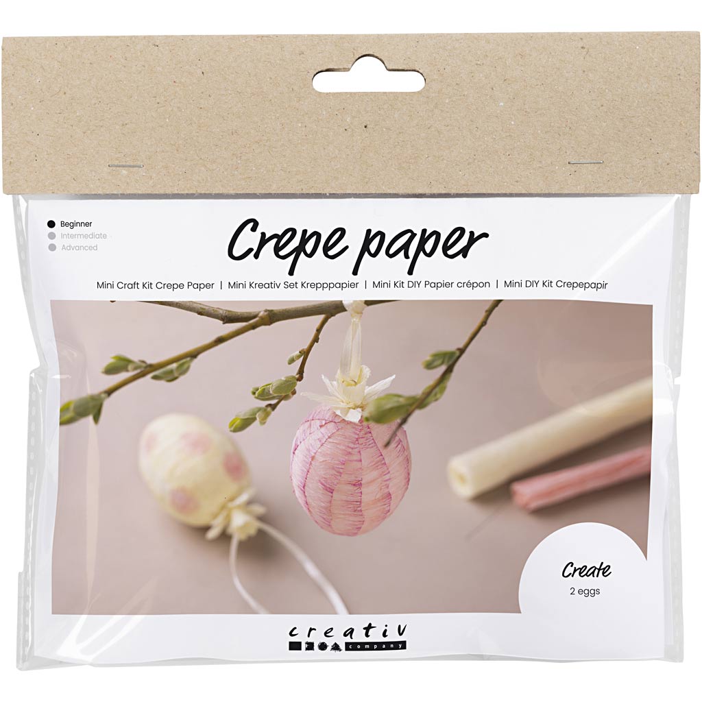 Creativ company mini hobby set papier crépon, œufs, rose clair, jaune clair, 1 boîte