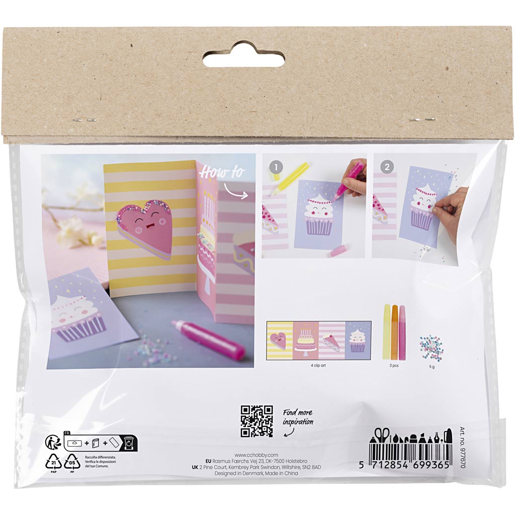 Creativ company mini hobby set décoration, gâteaux, rose pastel, violet pastel, jaune pastel, 1 boîte
