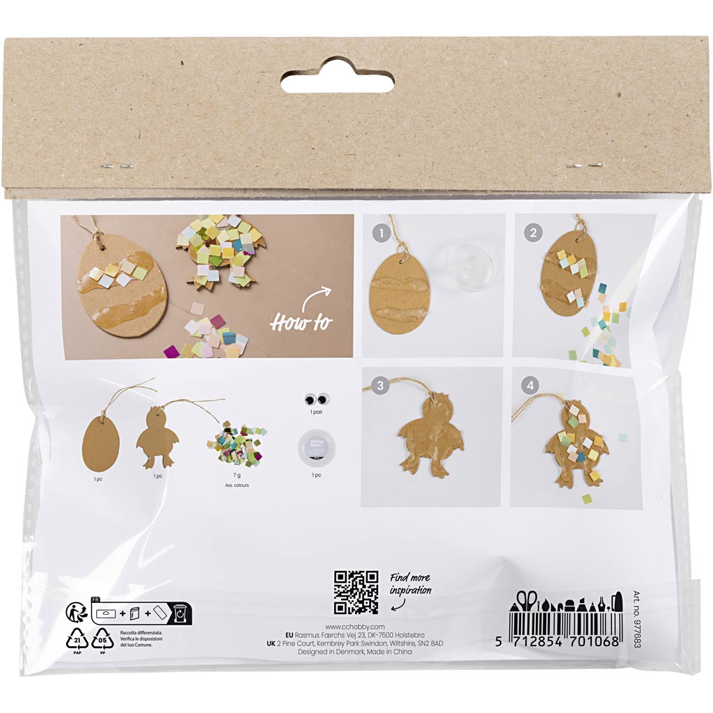 Creativ company mini hobby set décoration, œuf et poulet, noir, marron, blanc, différentes couleurs, 1 boîte