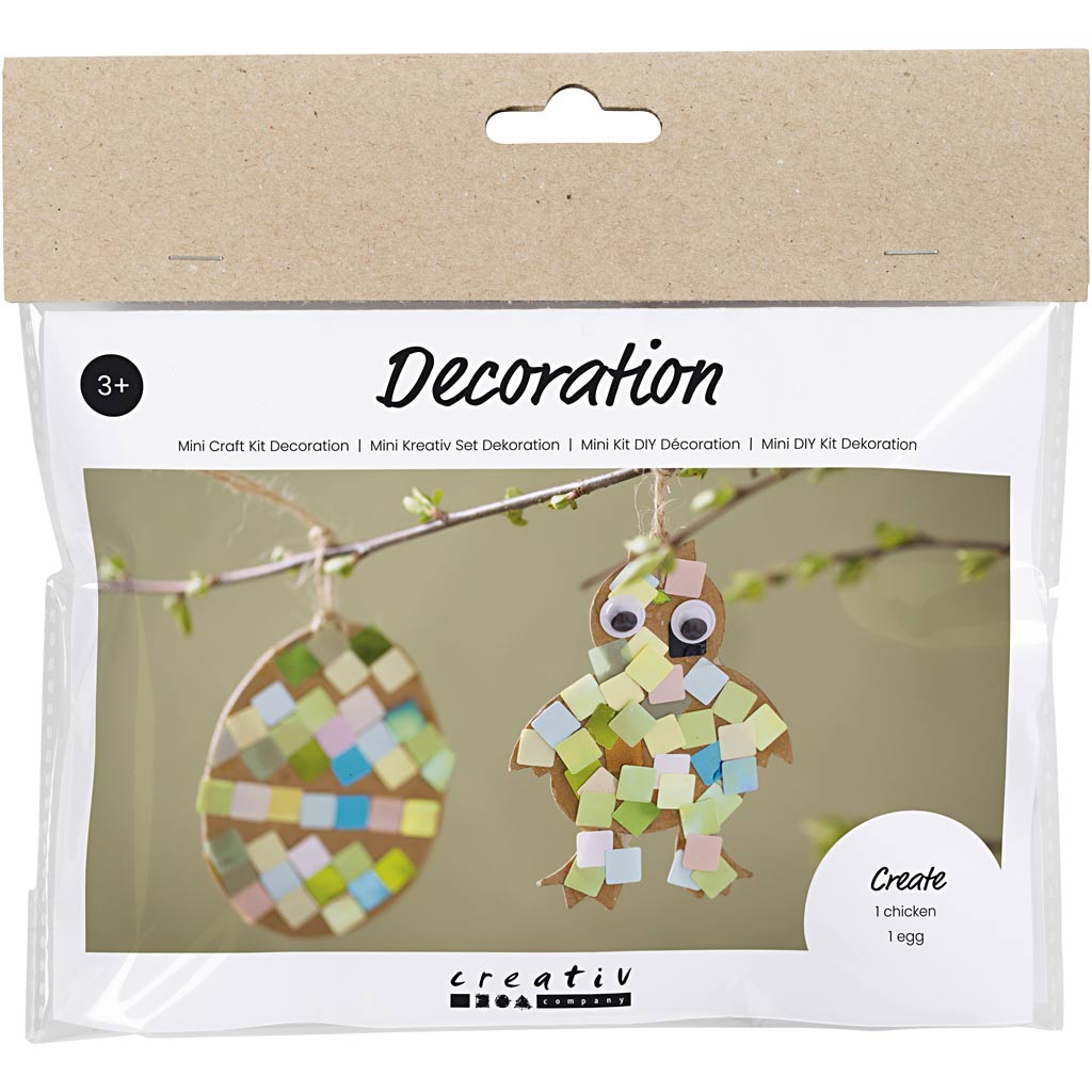 Creativ company mini hobby set décoration, œuf et poulet, noir, marron, blanc, différentes couleurs, 1 boîte