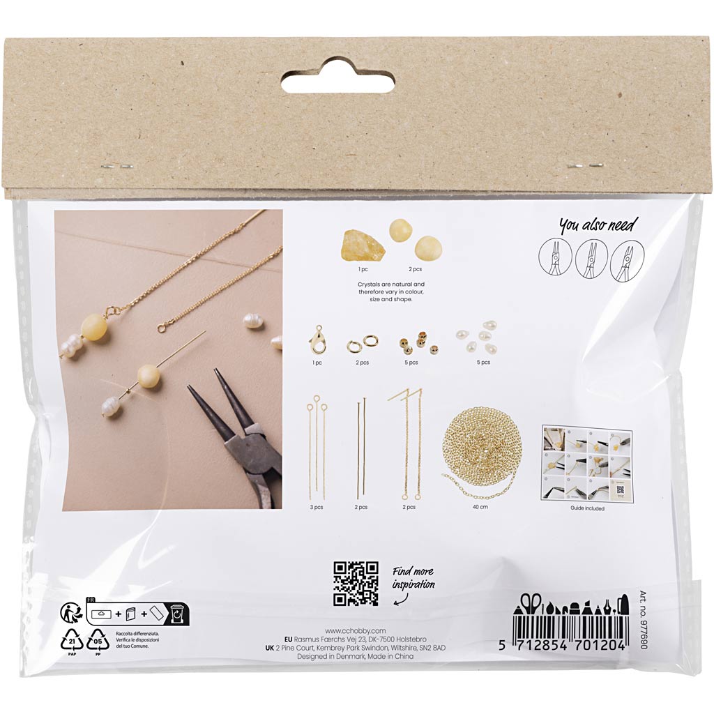 Creativ company mini hobby set bijoux, collier et boucles d'oreilles en calcite miel, 1 boîte