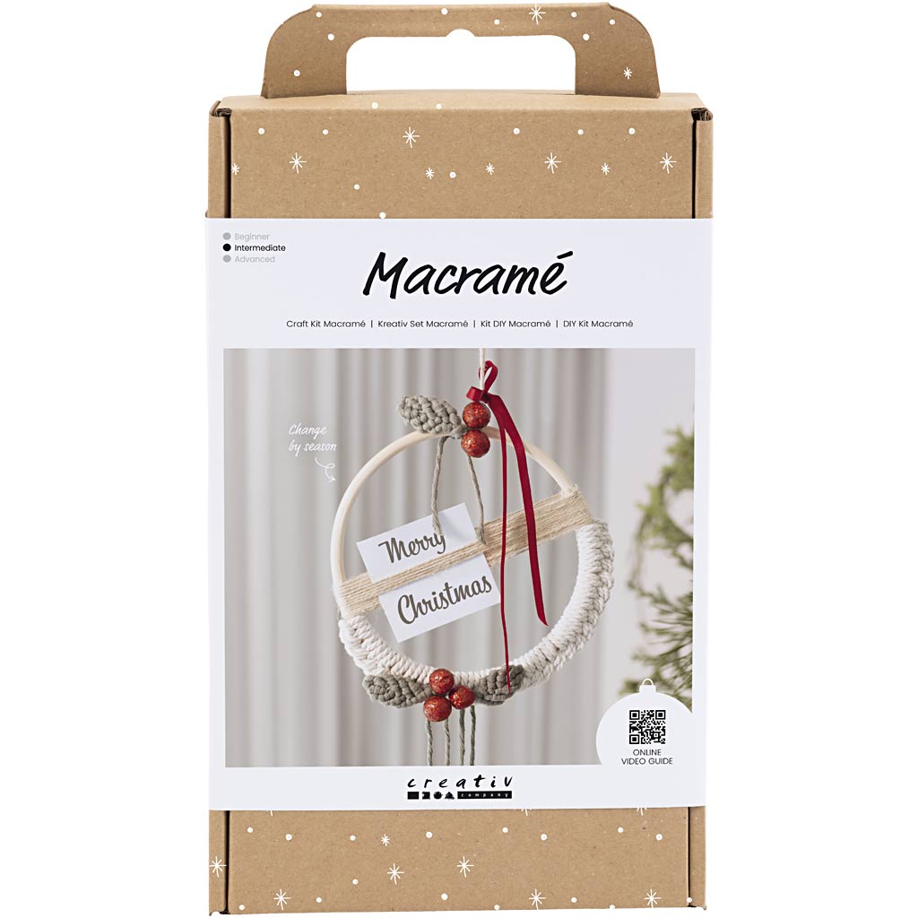 Creativ company hobby set macramé, couronne de Noël, vert mousse, rouge de Noël, blanc cassé, 1 boîte