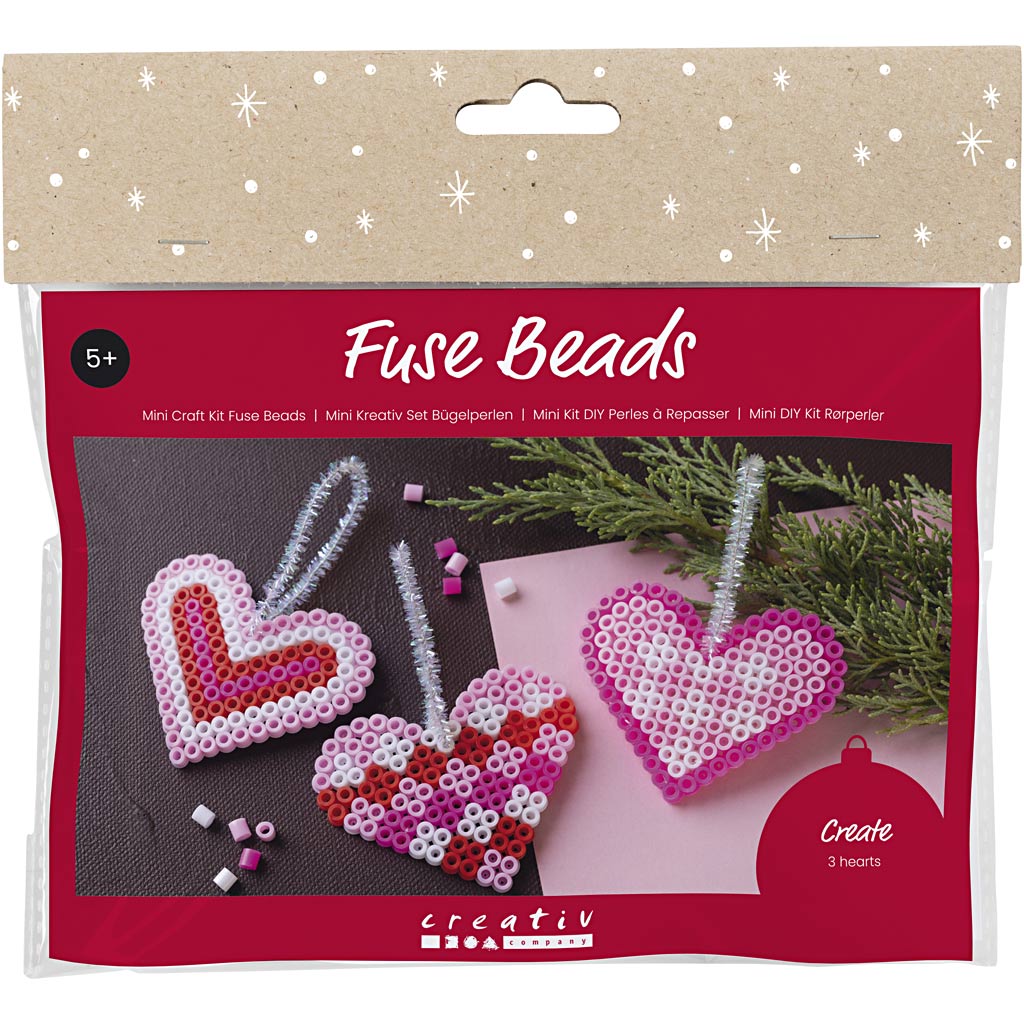 Creativ company mini hobby set perles à repasser, coeurs de Noël, rose, rose clair, rouge primaire, blanc, 1 boîte