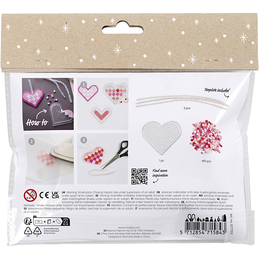 Creativ company mini hobby set perles à repasser, coeurs de Noël, rose, rose clair, rouge primaire, blanc, 1 boîte