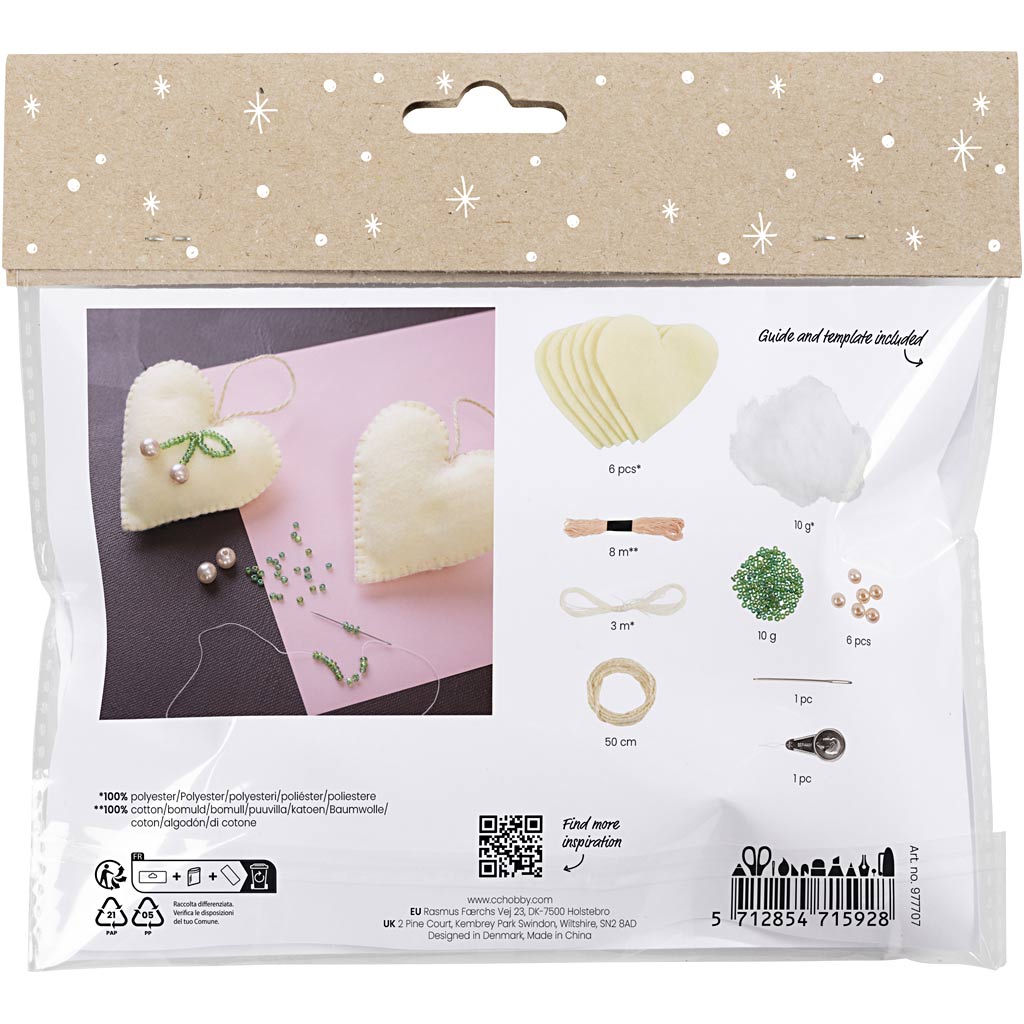 Creativ company mini set de loisirs couture, cœurs, blanc cassé, 1 boîte