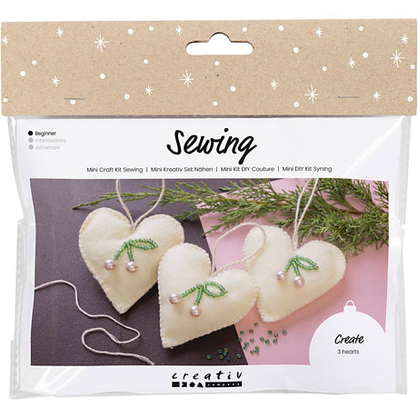 Creativ company mini set de loisirs couture, cœurs, blanc cassé, 1 boîte