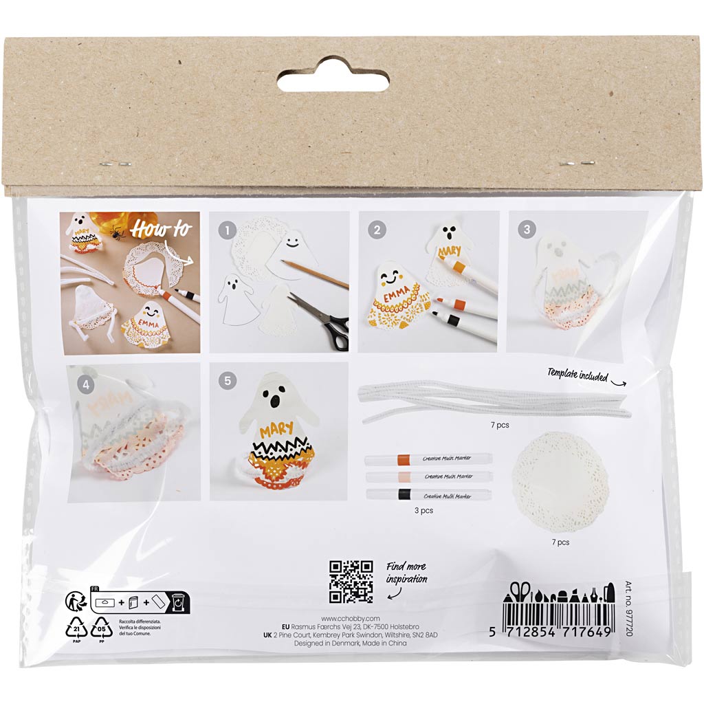 Creativ company mini kit de coloriage, fantômes, noir, orange clair, orange moyen, blanc, 1 boîte