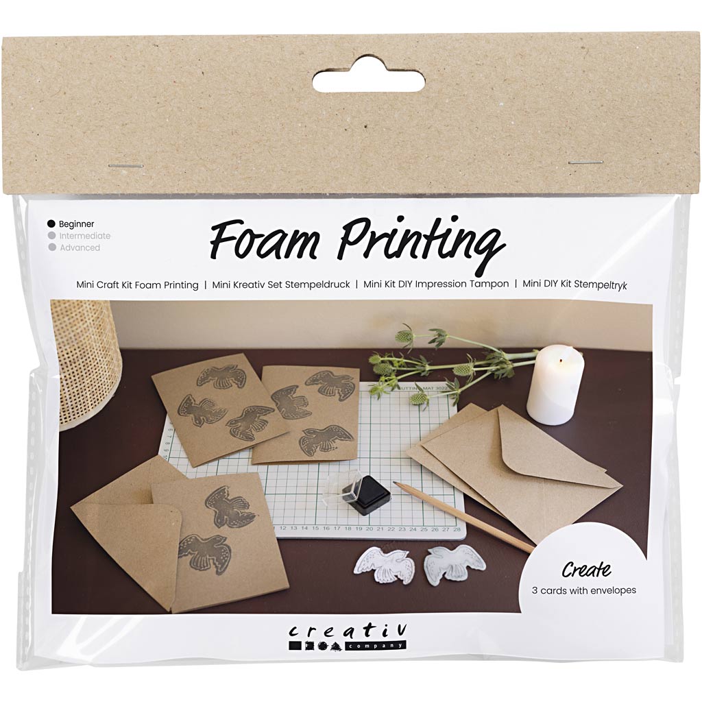 Creativ company mini hobby set impression mousse, carte avec pigeons, beige, 1 boîte