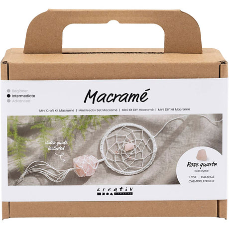 Creativ company mini hobby set macramé, attrape-rêves avec quartz rose, rose clair, blanc, 1 boîte