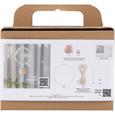 Creativ company mini hobby set macramé, attrape-rêves avec quartz rose, rose clair, blanc, 1 boîte