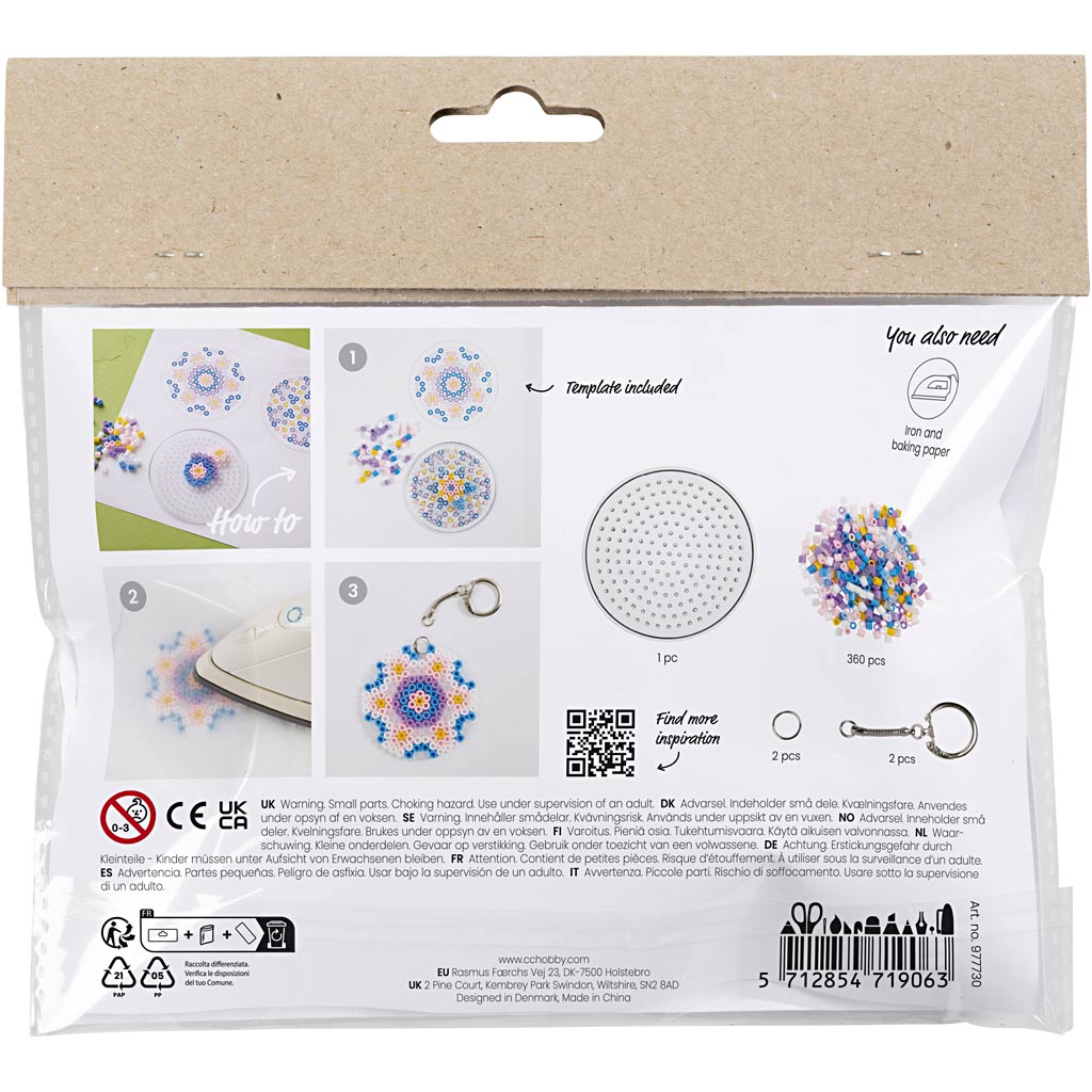 Creativ company mini kit de loisirs perles à repasser, breloques décorations pour sac, différentes couleurs, 1 boîte