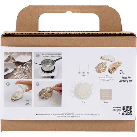 Creativ company mini hobby set fabrication de bougies, bougies de soja en coquilles d'huîtres, blanc cassé, 1 boîte
