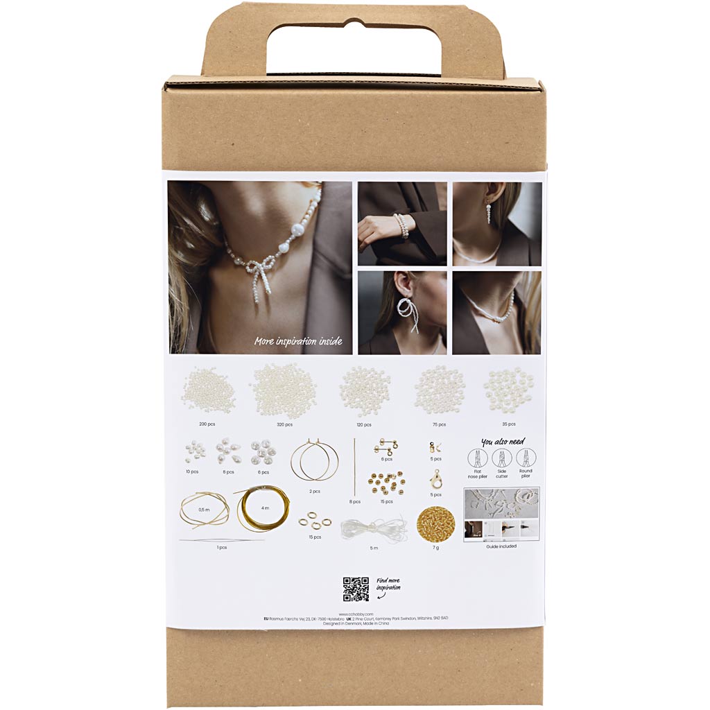 Creativ company coffret créatif bijoux, colliers, bracelets, boucles d'oreilles, plaqué or, nacre blanche, 1 boîte