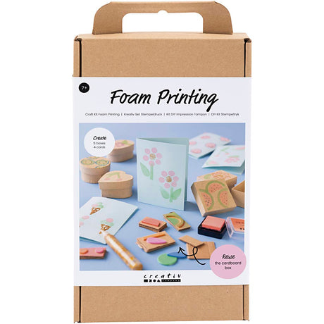 Creativ company hobby set impression sur mousse, boîtes et cartes décorées, beige, vert moyen, menthe, rouge vif, 1 boîte