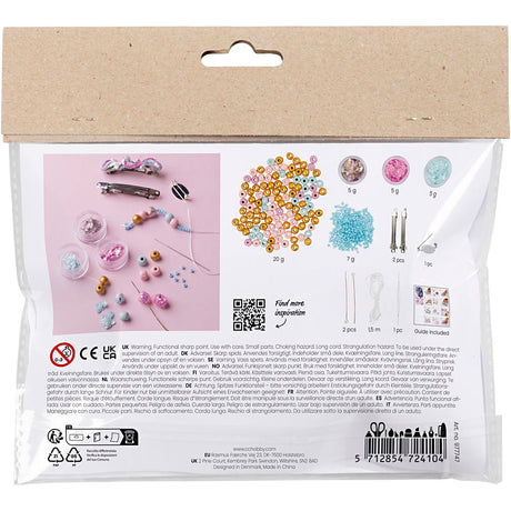 Creativ company mini hobby set bijoux, collier, bracelet, clips, broche, bleu, bleu clair, rose pastel, 1 boîte