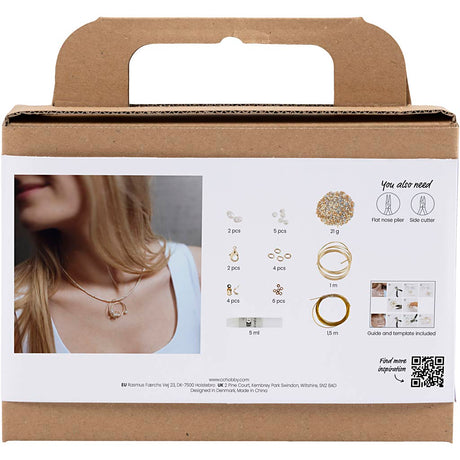 Creativ company mini hobby set bijoux, collier avec pendentif avec fil métallique, plaqué or, 1 boîte