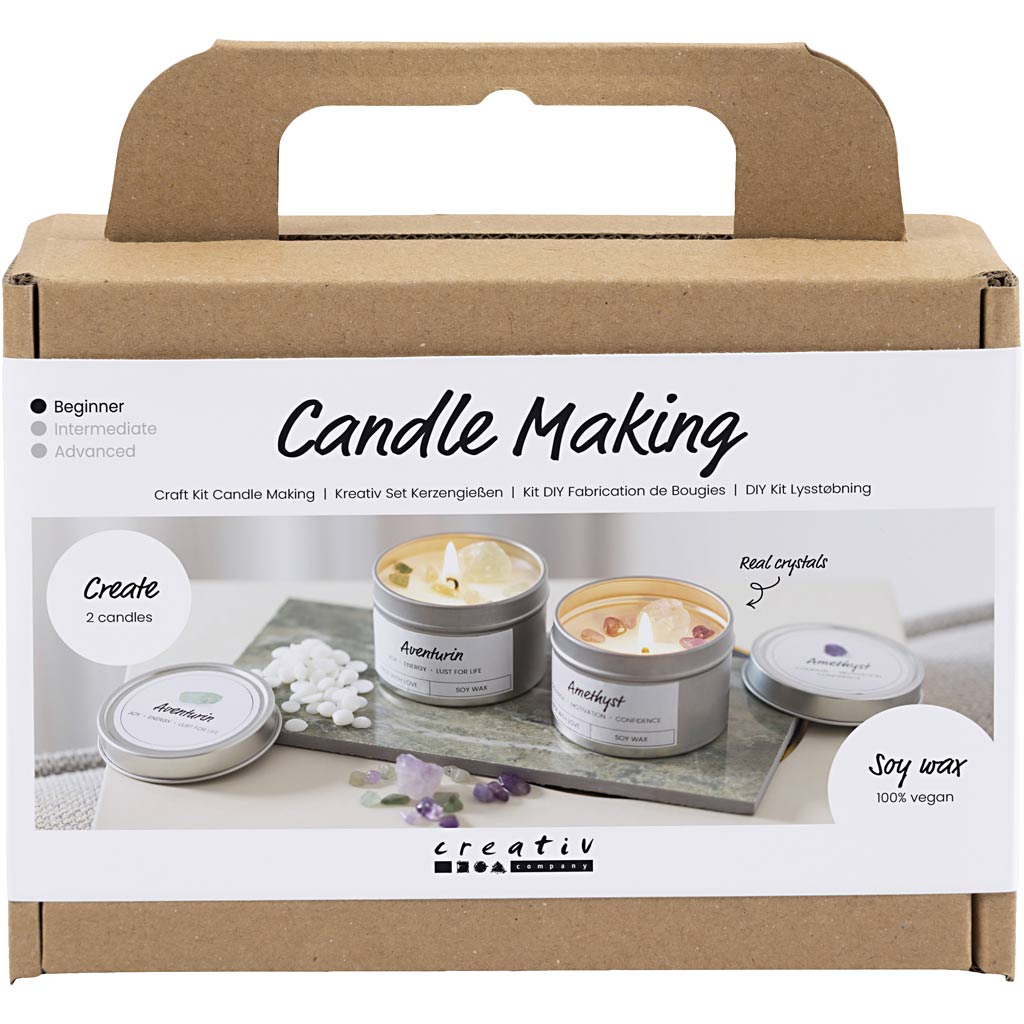 Creativ company mini hobby set candle making, soy candle with aventurine and amethyst, cream, off white, 1 box