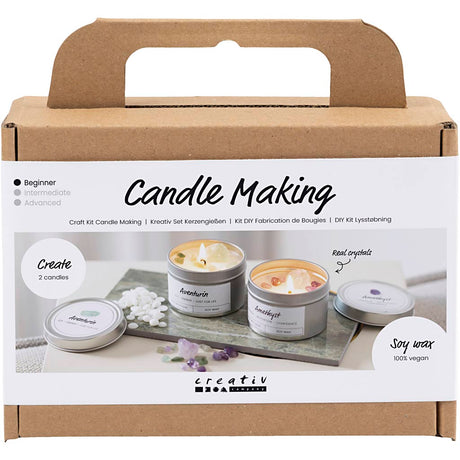Creativ company mini hobby set candle making, soy candle with aventurine and amethyst, cream, off white, 1 box