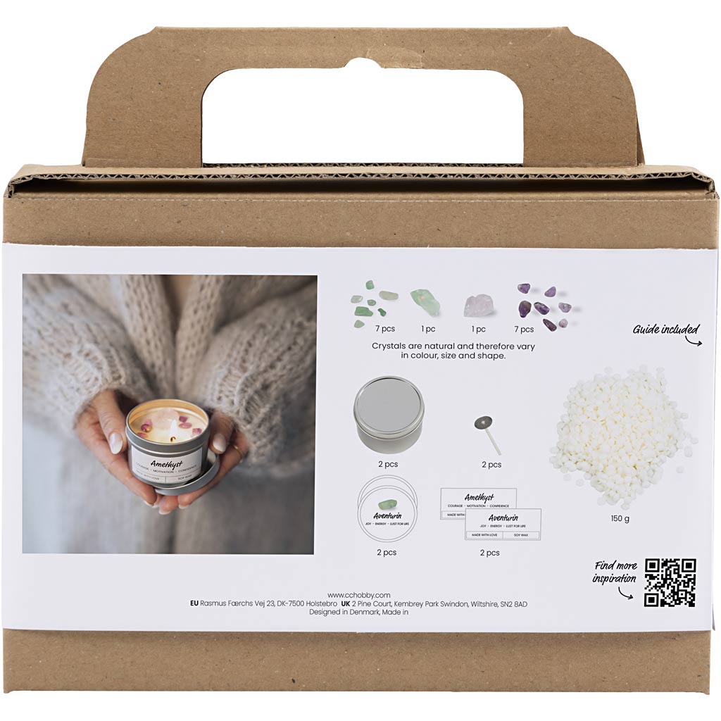 Creativ company mini hobby set candle making, soy candle with aventurine and amethyst, cream, off white, 1 box