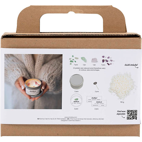 Creativ company mini hobby set candle making, soy candle with aventurine and amethyst, cream, off white, 1 box