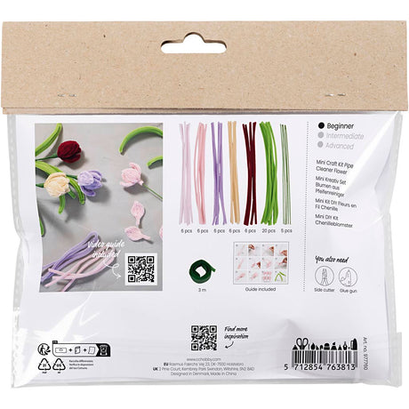 Creativ company mini kit de loisirs fleurs en fil chenille, tulipes, différentes couleurs, 1 boîte