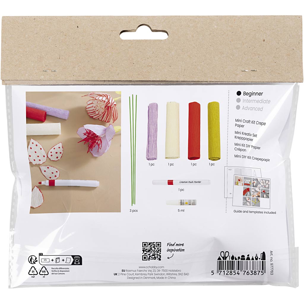 Creativ company mini hobby set papier crépon, fleurs, couleurs pastel, 1 boîte