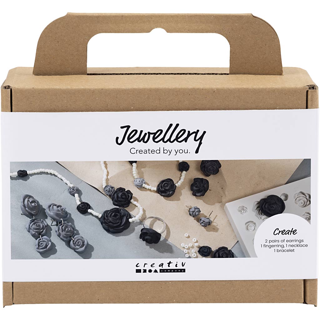 Creativ company mini hobby set bijoux, roses, noir, noir et blanc, blanc, 1 boîte