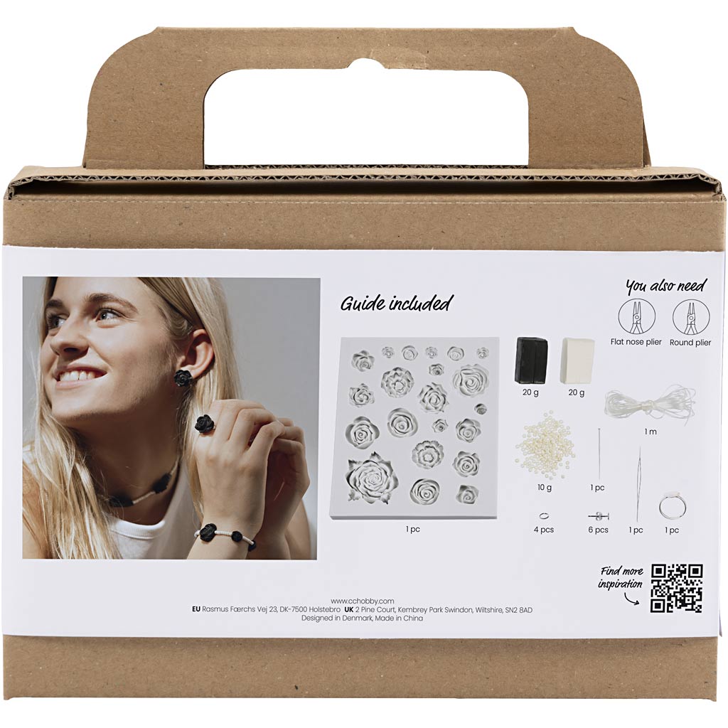 Creativ company mini hobby set bijoux, roses, noir, noir et blanc, blanc, 1 boîte