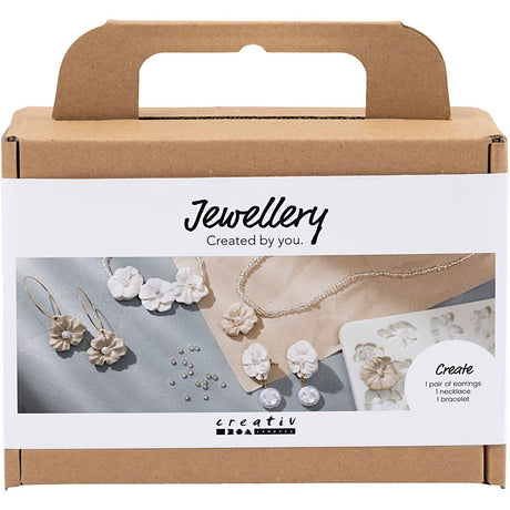 Creativ company mini hobby set bijoux, boucles d'oreilles, bracelet et collier avec motif floral, beige, beige clair, beige, 1 boîte