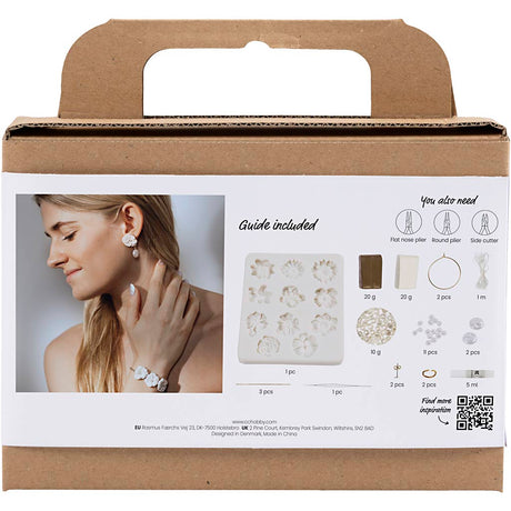 Creativ company mini hobby set bijoux, boucles d'oreilles, bracelet et collier avec motif floral, beige, beige clair, beige, 1 boîte