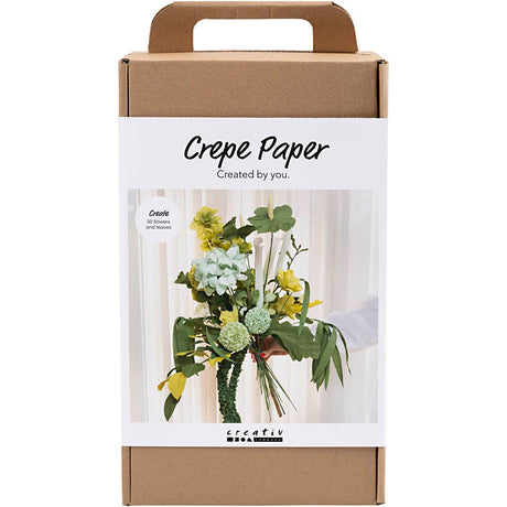 Creativ company maxi hobby set papier crépon, bouquet de fleurs, vert clair, vert foncé, vert pastel, blanc, 1 boîte