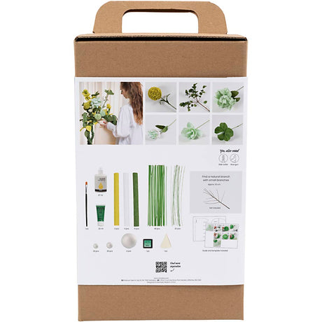 Creativ company maxi hobby set papier crépon, bouquet de fleurs, vert clair, vert foncé, vert pastel, blanc, 1 boîte