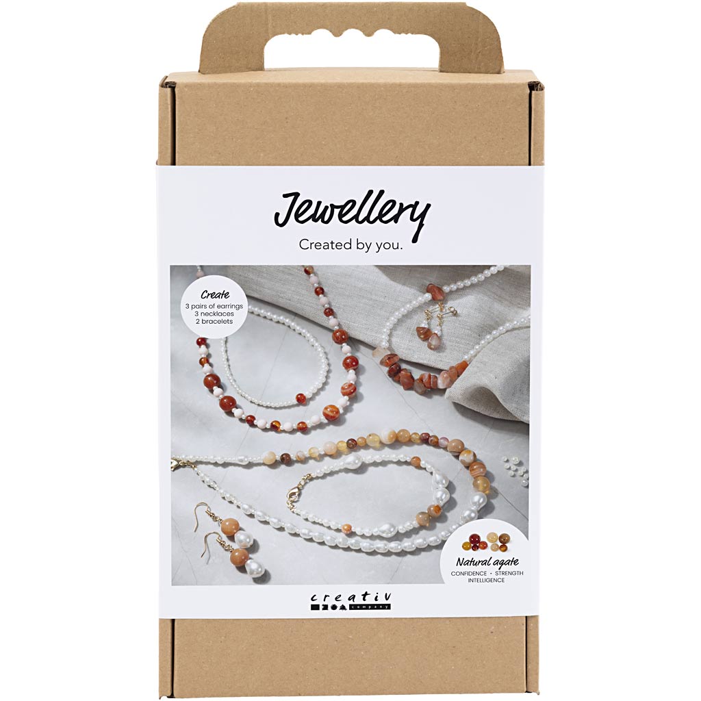 Creativ company hobby set bijoux, beige, orange brûlé, nacre blanche, 1 boîte