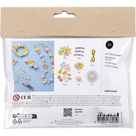 Creativ company mini hobby set bijoux, collier, bracelets, boucles d'oreilles, bleu clair, rouge clair, jaune, 1 boîte